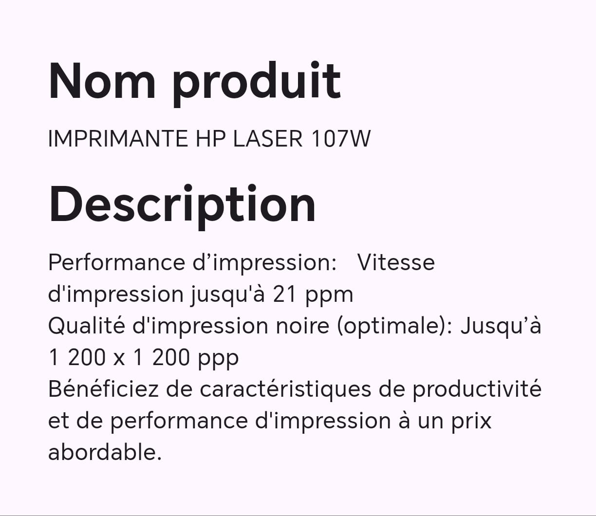 IMPRIMANTE HP LASER 107W