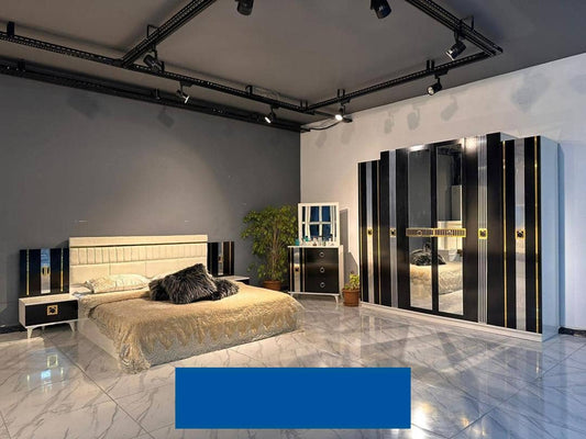 CHAMBRE A COUCHER 6BATTANTS 5PIECES NOIR BLANC CAC008 LARA