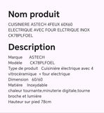 CUISINIERE ASTECH 4FEUX 60X60 ELECTRIQUE AVEC FOUR ELECTRIQUE INOX CK79PLFOEL