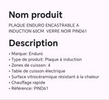 PLAQUE ENDURO ENCASTRABLE A INDUCTION 60CM VERRE NOIR PIND61