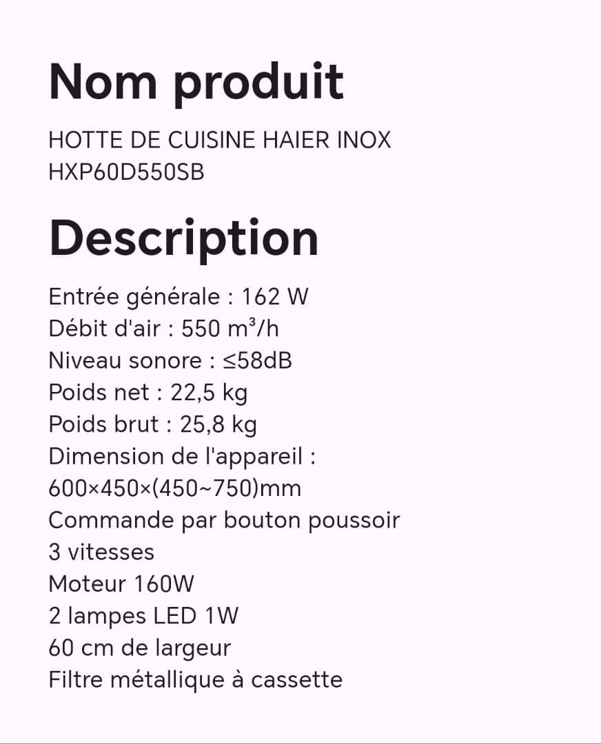 HOTTE DE CUISINE HAIER INOX HXP60D550SB