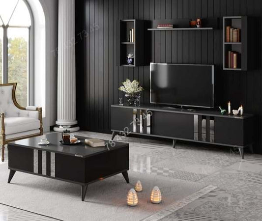 Meuble TV + Table Basse - Noir Gris - 1m80