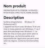 ORDINATEUR HP ELITEBOOK 14POUCES MT44 RYZEN 3 PRO TACTIL RAM8 256SSD