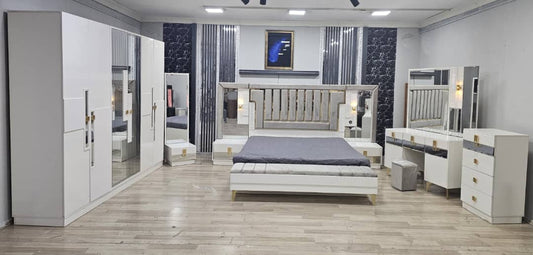 CHAMBRE A COUCHER ARMOIRE 6BATTANTS 6PIECES BLANC BAMBI