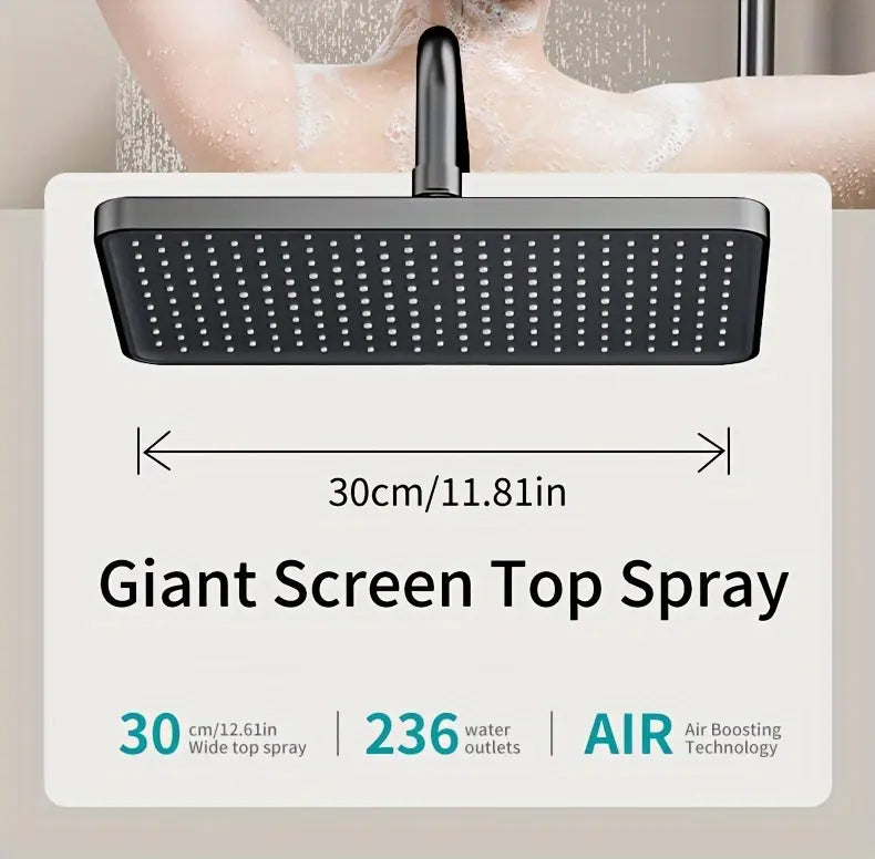 Colonne de douche mitigeur avec affichage numérique de la température, système de douche à effet pluie mural avec pommeau de douche à effet piano