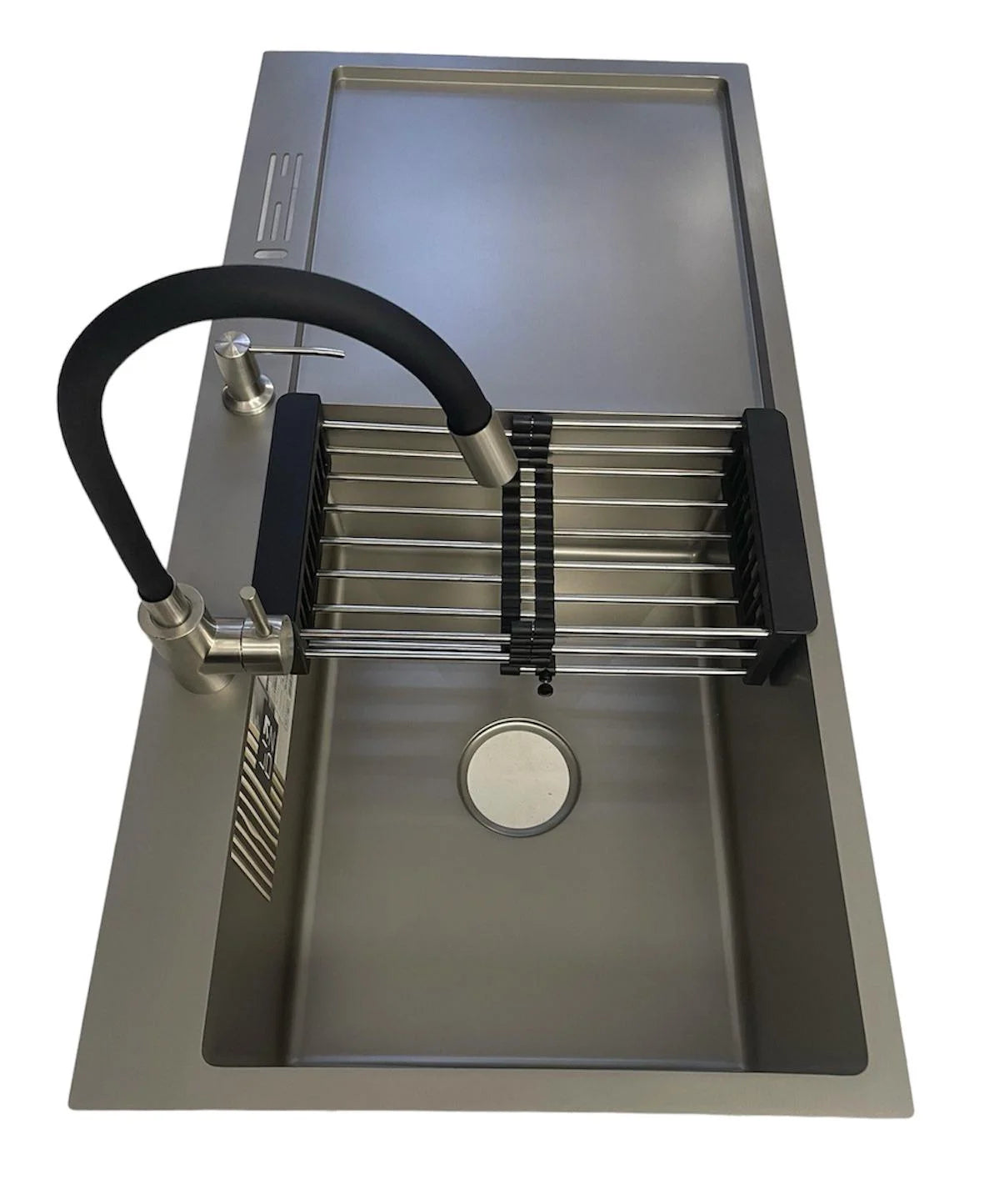 Évier de cuisine double en acier inoxydable avec égouttoir, à encastrer, dimensions : 100x50 (Noir) (Copy)
