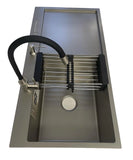 Évier de cuisine double en acier inoxydable avec égouttoir, à encastrer, dimensions : 100x50 (Noir) (Copy)