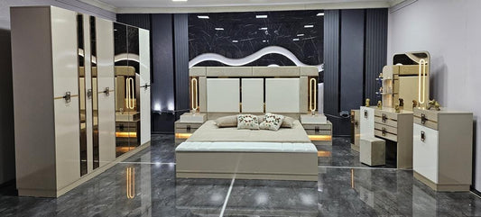 CHAMBRE A COUCHER 6BATTANTS 6PIECES BEIGE LORA