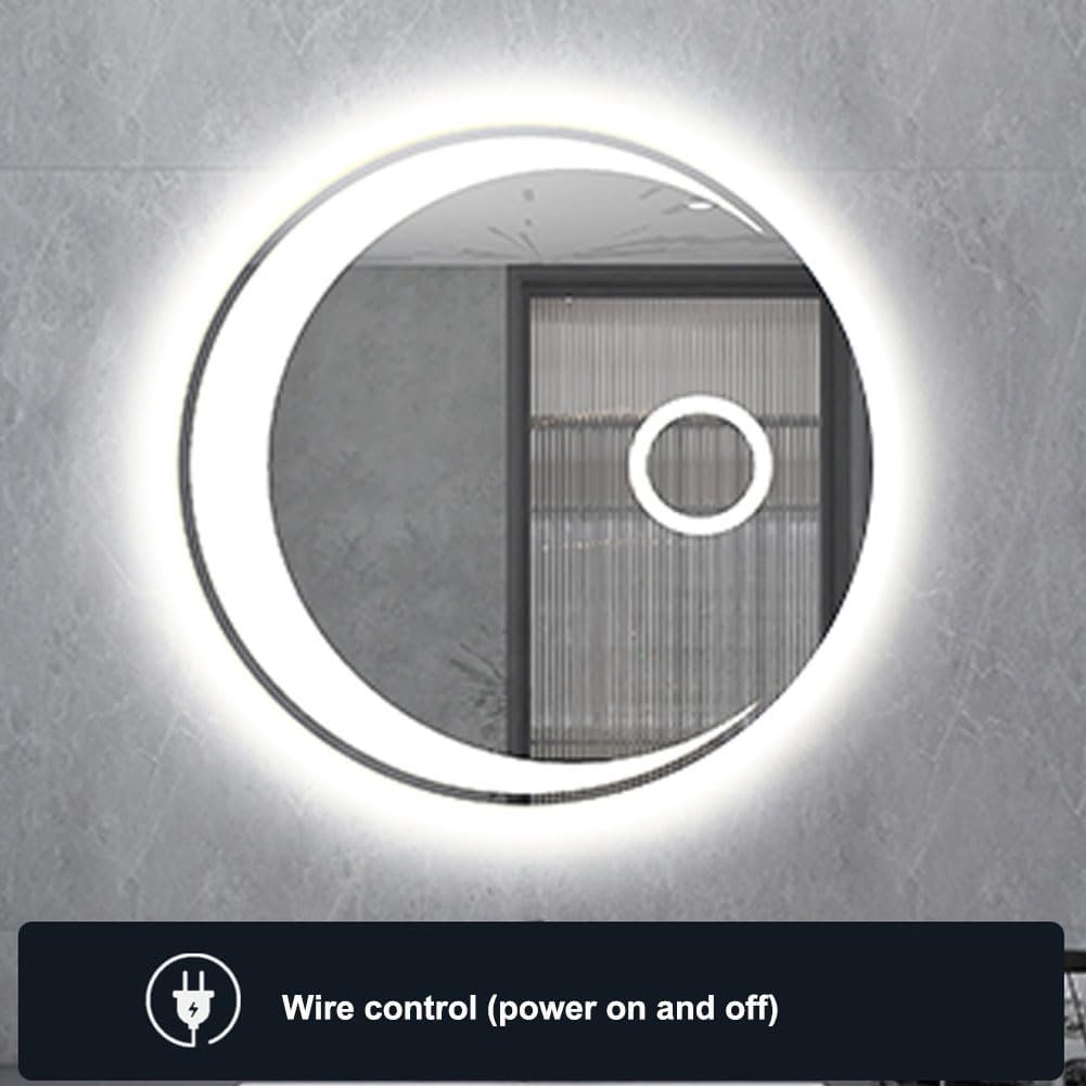 Miroir intelligent rond, miroir de salle de bain, miroir lumineux LED, miroir mural lumineux avec fonction antibuée, interrupteur tactile, affichage de l'heure, intensité réglable
