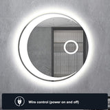 Miroir intelligent rond, miroir de salle de bain, miroir lumineux LED, miroir mural lumineux avec fonction antibuée, interrupteur tactile, affichage de l'heure, intensité réglable