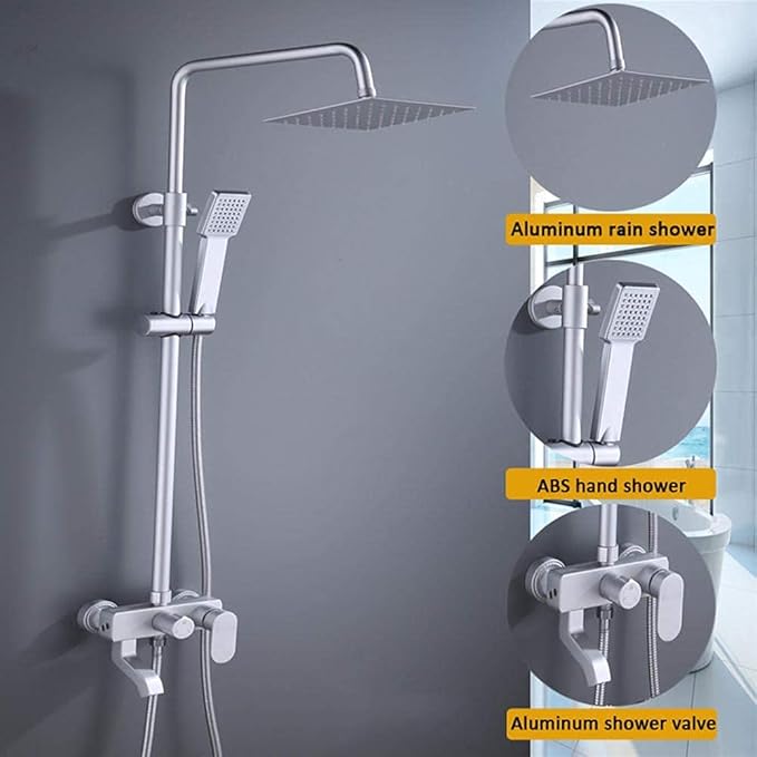 Colonne de douche à effet pluie, douchette multifonction, barre coulissante réglable robinets muraux