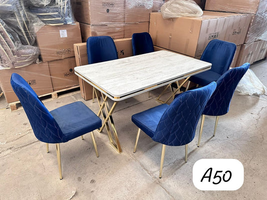 TABLE A MANGER 6 PLACES 80X140 METAL BLANC BLEU A50