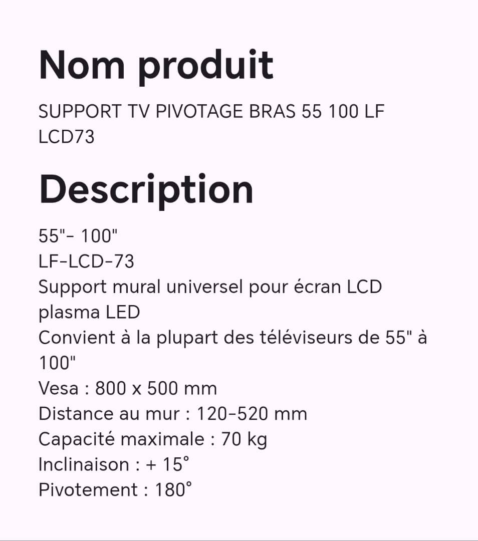 SUPPORT TV PIVOTAGE BRAS 55 100 LF LCD73
