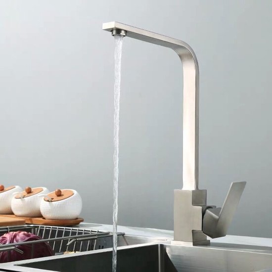 Robinet de cuisine à poser, mitigeur pivotant en acier inoxydable pour évier de cuisine - Robinet Gris