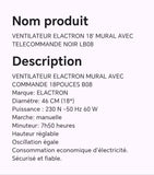 VENTILATEUR ELACTRON 18' MURAL AVEC TELECOMMANDE NOIR LB08