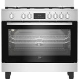 Cuisinière Beko 5feux 90X60 à gaz full option ventilo+ four électrique inox BGM11226EX