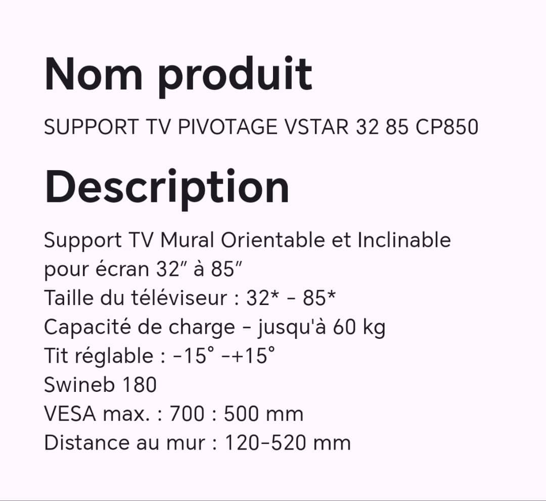SUPPORT TV PIVOTAGE  VSTAR 32 85 CP850