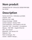ORDINATEUR HP 15POUCES 250GB RAM 8GB G6 HP250