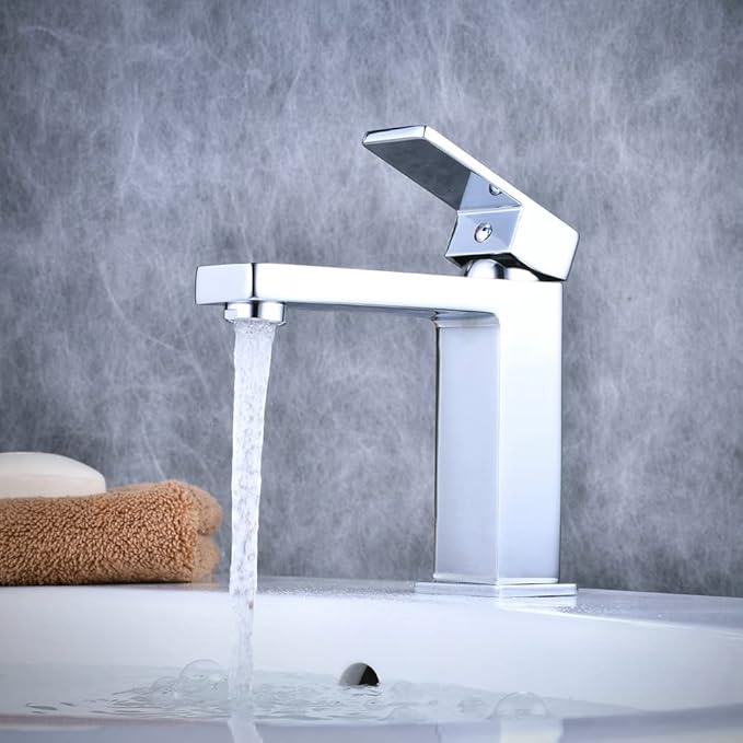 Robinet mitigeur de lavabo moderne chromé Wodtesl en acier inoxydable avec eau chaude et froide