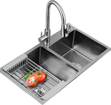 Évier de cuisine double en acier inoxydable avec égouttoir, à encastrer, dimensions : 78 x 43 (Gris)