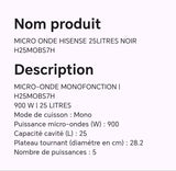 MICRO ONDE HISENSE 25LITRES NOIR H25MOBS7H