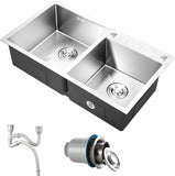 Évier de cuisine double en acier inoxydable avec égouttoir, à encastrer, dimensions : 78 x 43 (Gris)