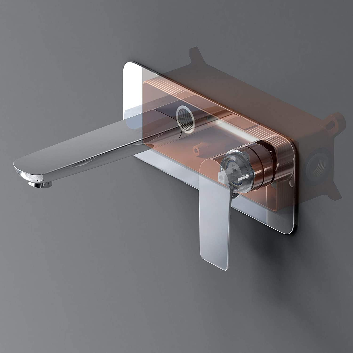 Robinet Mural Encastré Chromé Mitigeur Moderne pour Lavabo et Vasque en Laiton Mélangeur Eau Chaude et Froide