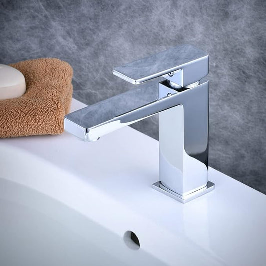 Robinet mitigeur de lavabo moderne chromé Wodtesl en acier inoxydable avec eau chaude et froide