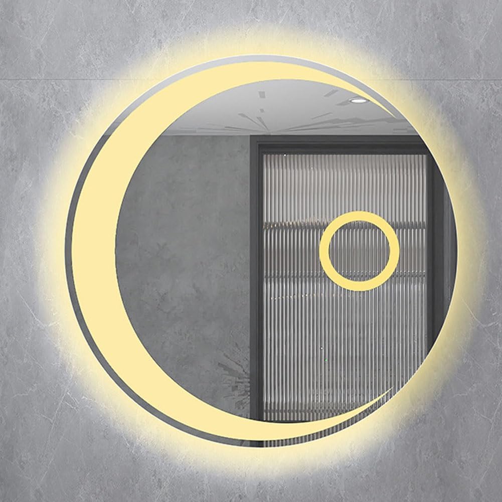 Miroir intelligent rond, miroir de salle de bain, miroir lumineux LED, miroir mural lumineux avec fonction antibuée, interrupteur tactile, affichage de l'heure, intensité réglable