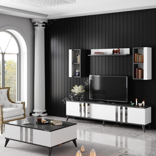 Meuble TV + Table Basse - Noir & Blanc - 1m80