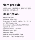 MICRO ONDE ELECTROLUX 25LITRES 900W GRIS NOIR EMZ725MMTI