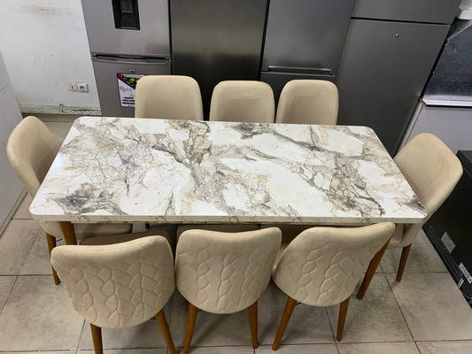 TABLE A MANGER 8 PLACES 180X80 BOIS BLANC BEIGE C1