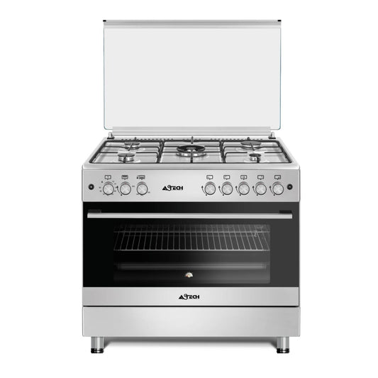 CUISINIERE ASTECH 5FEUX 90X60 A GAZ AVEC FOUR A GAZ MINUTERIE INOX CK92CRM