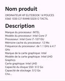 ORDINATEUR HP ELITEBOOK 14 POUCES X360 1030 CI7 RAM8 SSD512 TACTIL