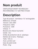 VENTILATEUR SMART TECHNOLOGY RECHARGEABLE 16" SUR PIED STV630