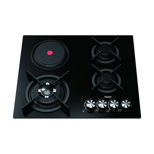 PLAQUE HAIER ENCASTRABLE 4FEUX MIXTE 3F A GAZ 1F ELECTRIQUE VERRE NOIR HOBF60FBV