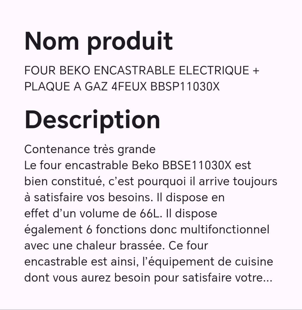 FOUR BEKO ENCASTRABLE ELECTRIQUE + PLAQUE A GAZ 4FEUX BBSP11030X