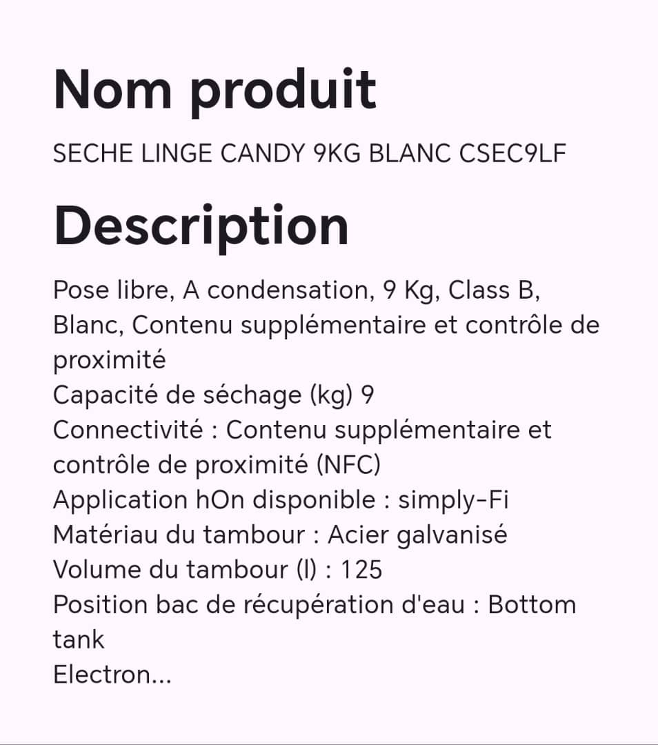SECHE LINGE CANDY 9KG BLANC CSEC9LF