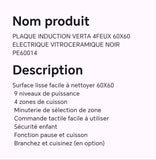 PLAQUE INDUCTION VERTA 4FEUX 60X60 ELECTRIQUE VITROCERAMIQUE NOIR PE60014