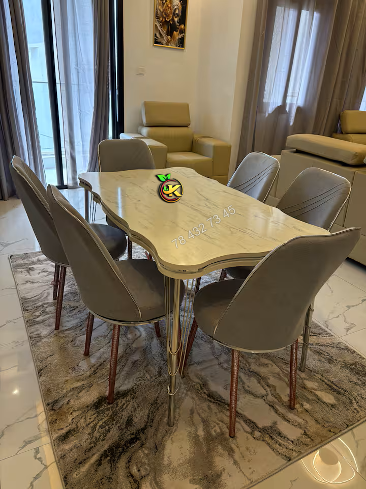 TABLE A MANGER 6 PLACES GRIS BLANC  130X80