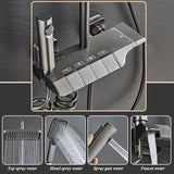 Pommeau de douche Noir effet pluie avec douchette à main, pommeau de douche haute pression de 30 cm avec bouton de commande à 4 fonctions, douchette à main à 3 jets avec support et flexible, pommeau de douche cascade anti-fuite