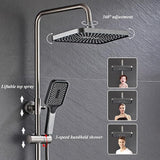 Pommeau de douche Noir effet pluie avec douchette à main, pommeau de douche haute pression de 30 cm avec bouton de commande à 4 fonctions, douchette à main à 3 jets avec support et flexible, pommeau de douche cascade anti-fuite