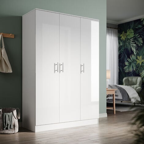 Armoire 3 Battants  - Espace de Rangement Multiple avec Penderie - Blanc