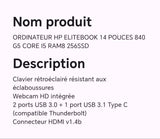 ORDINATEUR HP ELITEBOOK 14 POUCES 840 G5 CORE I5 RAM8 256SSD