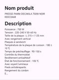 PRESSE PANINI DECAKILA 750W NOIR KEEC046B