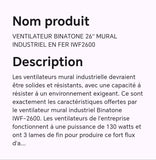 VENTILATEUR BINATONE 26" MURAL INDUSTRIEL EN FER IWF2600