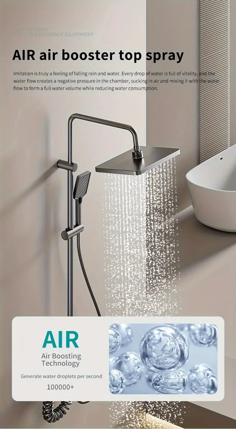 Colonne de douche mitigeur avec affichage numérique de la température, système de douche à effet pluie mural avec pommeau de douche à effet piano
