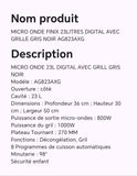 MICRO ONDE FINIX 23LITRES DIGITAL AVEC GRILLES NOIR AG823AXG