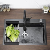 Évier de cuisine à une cuve en acier inoxydable avec égouttoir, à encastrer, dimensions : 60 x 45 (Noir)