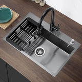 Évier de cuisine à une cuve en acier inoxydable avec égouttoir, à encastrer, dimensions : 60 x 45 (Noir)